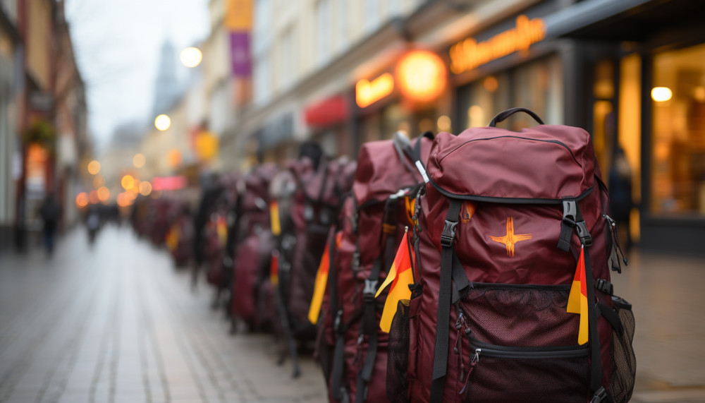Drapeaux sur un sac à dos pour le street marketing.